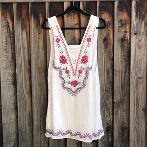White Embroidered Sleeveless Dress